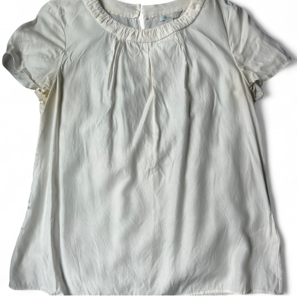 Boden Gray Puff Sleeve Blouse with Bib Collar